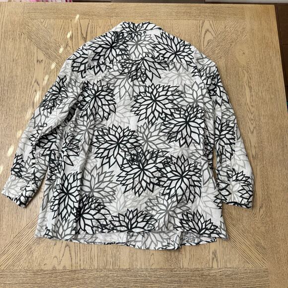 Linen Button Down‎ Shirt White Black Floral 1X - Picture 2 of 8